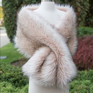 Faux Fur Shoulder Wrap Bride / Bridesmaid Tulip Bridal Blush Beige Light Brown